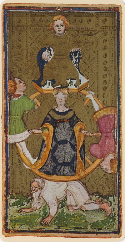 La Ruota della Fortuna, facsimile di una carta dei tarocchi dal mazzo 